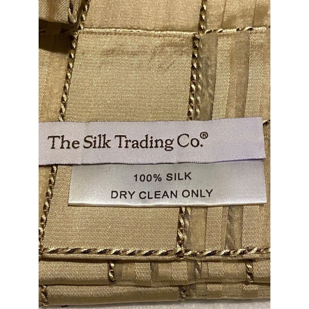Set of 2 Gold/Cream 100% Sheer Silk Grid Window Curtain Panels 50” X 84” Drapery